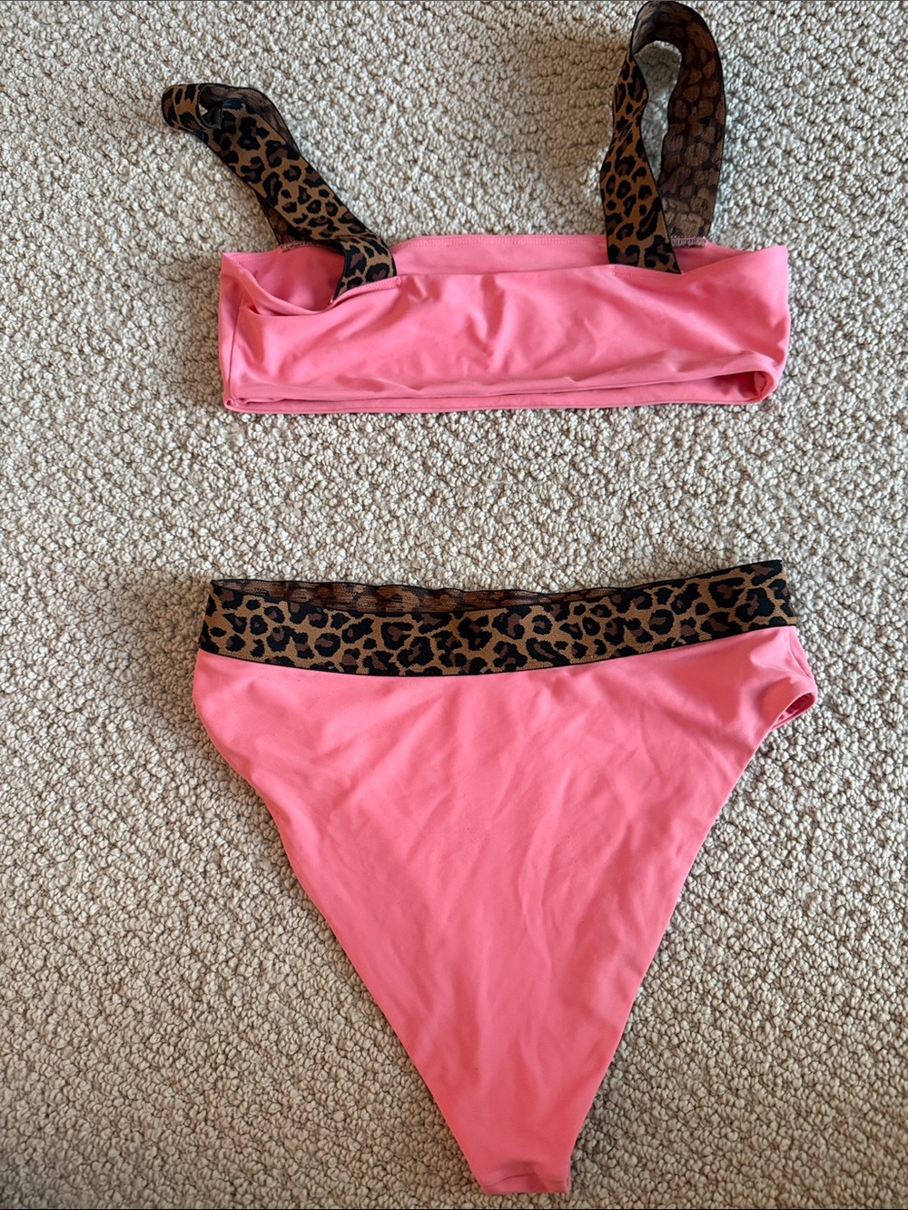 New Tularosa Otto Pink and Leopard-Trim Two-Piece Swimsuit - Picture 4 of 5